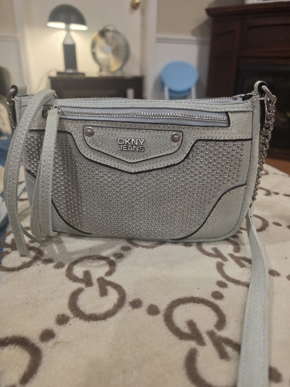 Dkny Light Silver Jeweled Crossbody Bag